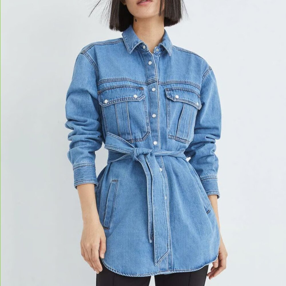 Veronica Beard Mikaela Denim Shacket Jacket Pearl Snaps Size XS New Tags $398